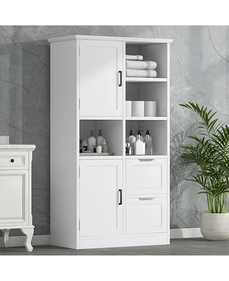 Simplie Fun Tall Bathroom Storage Cabinet with Doors, Drawers, Shelves, Adjustable Shelf