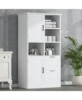 Simplie Fun Tall Bathroom Storage Cabinet with Doors, Drawers, Shelves, Adjustable Shelf