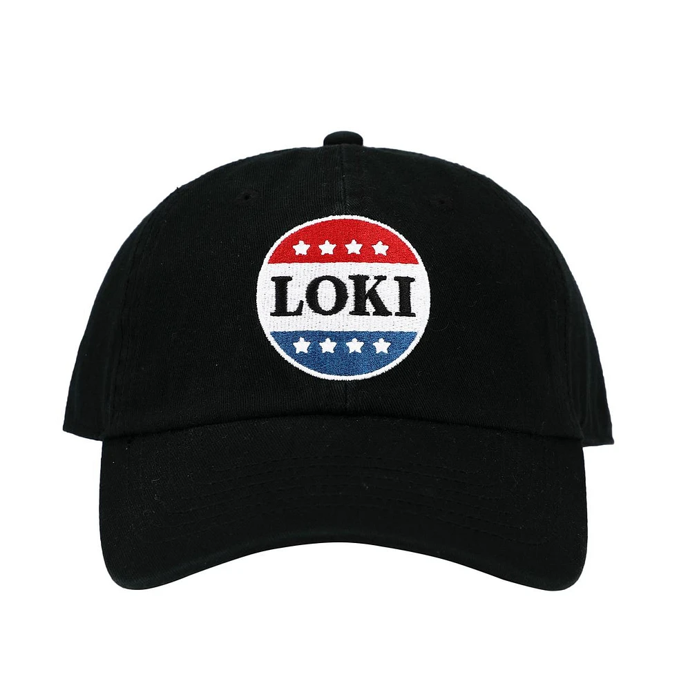 Marvel Men's Loki Red White and Blue Button Embroidered Black Cotton Twill Hat