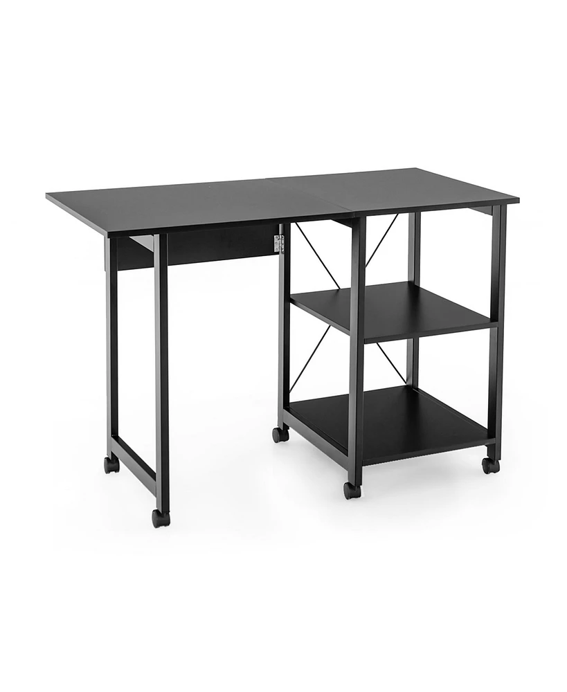 Slickblue Rolling Folding Computer Desk with Storage Shelves