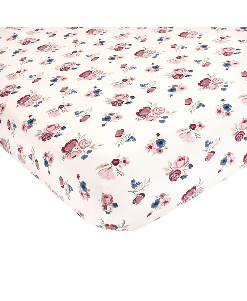 Hudson Baby Infant Girl Cotton Fitted Crib Sheet, Dusty Rose Floral, One Size