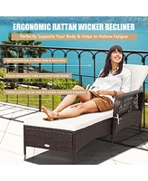 Gymax Rattan Patio Lounge Chair Chaise w/ Adjustable Backrest Cushion & Pillow