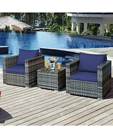 Skonyon 3 Pieces Patio Rattan Furniture Bistro Sofa Set with Cushioned