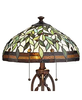 Blossoming Leaf Vine Traditional Tiffany Style Table Lamp with Table Top Dimmer 26" High Bronze Stained Glass Shade Decor for Living Room Bedroom