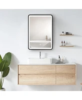 Simplie Fun Stylish 20x28" Black Framed Medicine Cabinet with Mirror, Anti-Fog