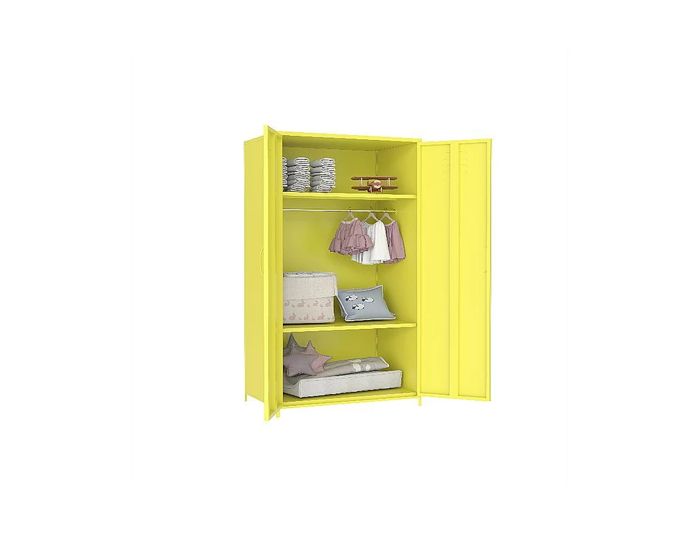 Simplie Fun Kids Metal Storage Locker Cabinet with 3 Shelves and Hanging Rod