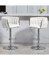 360° Swivel Bar Stools with Woven Back & High-Rebound Cushion (Set Of 2)