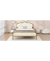 Streamdale Furniture Full Size Metal Platform Bed with Upholstered Headboard and Footboard