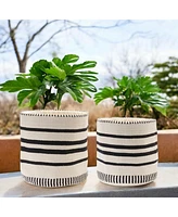 Slickblue Striped Woven Cotton Basket (Set of 2)