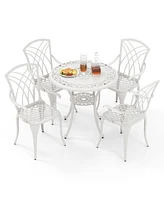 Slickblue 5 Piece Patio Bistro Table Chair Set with Umbrella Hole and Aluminum Frame-White