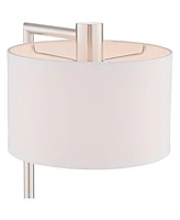Colby Modern Desk Table Lamp with Hotel Style Usb and Ac Power Outlet in Base 21" High Brushed Nickel White Linen Drum Shade for Living Room Bedroom H