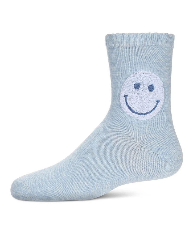 MeMoi Little Girls Fuzzy Smiley Face Crew Socks