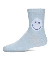 MeMoi Little Girls Fuzzy Smiley Face Crew Socks