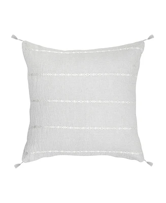 Anaya Home Light Grey & White Embr Stripes So Soft Linen Pillow