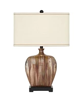 Julius Modern Table Lamp 27" Tall with Table Top Dimmer Copper Drip Brown Ceramic Fabric Rectangular Shade for Bedroom Living Room House Home Bed