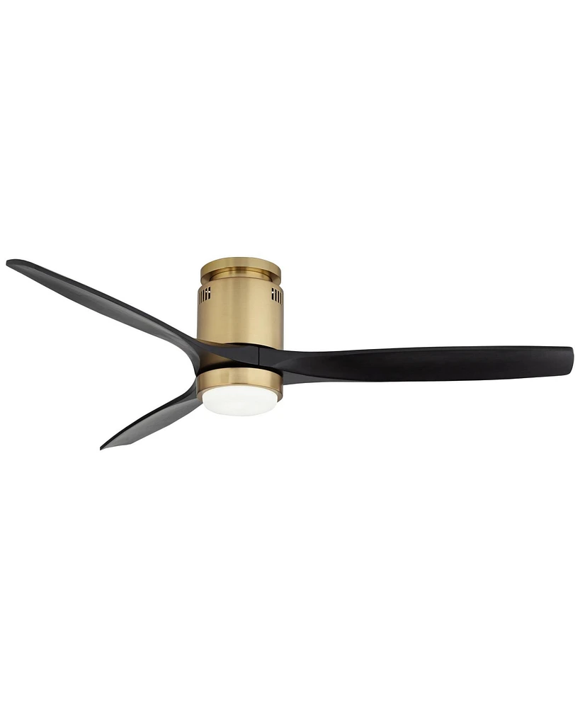 52" Windspun Modern Indoor Ceiling Fan 3 Blade Led Light Remote Control Soft Brass Finish Motor Matte Black Finish Wood Blades Bedroom Living Room Off