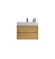 30" Wall-Mounted Vanity: Natural Oak, Glossy White Basin