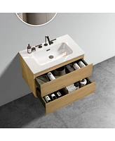 Timeless Oak Vanity: Silent Drawers, Ample Storage