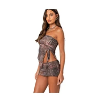 Edikted Women's Leopard printed asymmetric mesh tube top