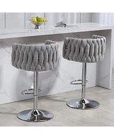 Streamdale Furniture 360° Swivel Bar Stools with Woven Back & Footrest (Set Of 2)