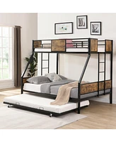 Twin Over Full Bunk Bed with Trundle, Guardrails, Storage