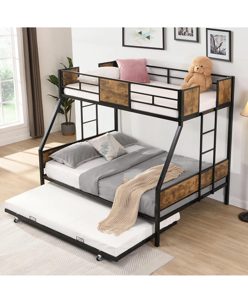 Streamdale Furniture Twin Over Full Bunk Bed with Trundle, Guardrails, Storage