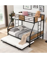 Simplie Fun Twin Over Full Bunk Bed with Trundle, Guardrails, Storage