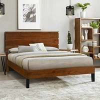 Mid-Century Modern Solid Wood King Bed with Three-Piece Headboard