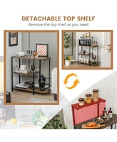 Costway Kitchen Bakers Rack Microwave Stand Coffee Bar w/ S-Hooks & Stemware Holder