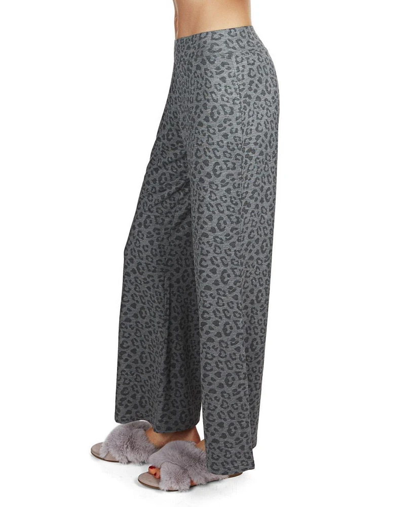 MeMoi Petite French Terry Cloth Leopard Print Lounge Pants