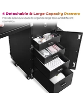 Byootique Rolling Makeup Train Case Patented Design Pedicure Nail Salon Nail Foldable Trolley Cosmetic Organizer Black with Stool