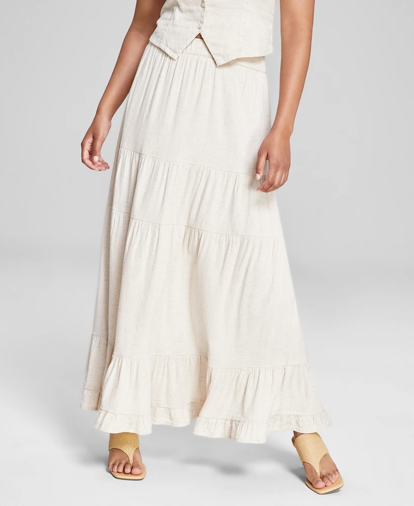 And Now This Women's Solid Pull-On Tiered A-Line Maxi Skirt, Created for Macy's