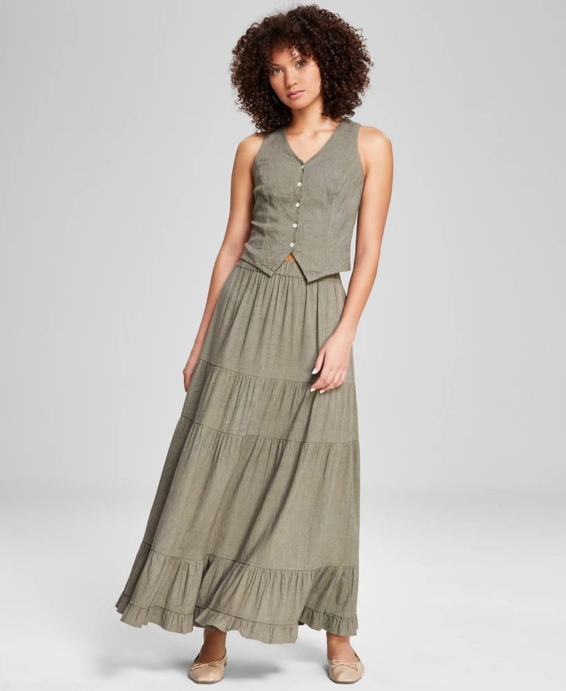 And Now This Women's Solid Pull-On Tiered A-Line Maxi Skirt, Created for Macy's