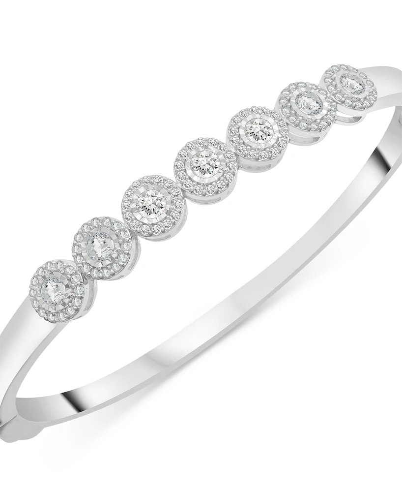 Diamond Halo Bangle Bracelet (1 ct. t.w.) in Sterling Silver