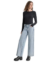 Dkny Jeans Petite Cotton Studded High-Rise Wide-Leg