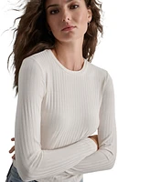 Dkny Jeans Petite Long-Sleeve Ribbed Crewneck