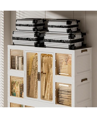 Portable Wardrobe Closet with 12 Magnetic Doors, 12 Cubes, 2 Hanging Rods, 16 Hangers