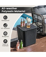 Slickblue Outdoor Resin Storage Side Table with Removable Lid and Wicker-woven Accent