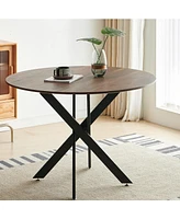 Simplie Fun 42" Mid-Century Dining Table with Round Mdf Top and Metal Legs