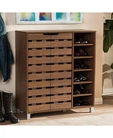 Baxton Studio Shirley Modern and Contemporary "Walnut" Medium Brown Wood 2-Door Shoe Cabinet with Open Shelves