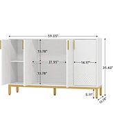 Tribesigns Modern Storage Cabinet, 59 Inch Console Cabinet Sideboard Buffet with 4 Doors & Gold Metal Base, Entryway Cupboard Furniture for Li