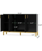 Tribesigns Modern Storage Cabinet, 59 Inch Console Cabinet Sideboard Buffet with 4 Doors & Gold Metal Base, Entryway Cupboard Furniture for Li