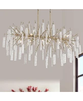Possini Euro Design Madeleine Brass Gold Island Linear Rain Pendant Chandelier 56 1/2" Wide Modern Textured Cylinder Shades 10-Light Fixture for Dinin