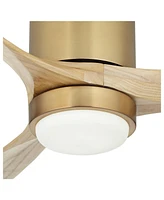 Casa Vieja 52" Windspun Modern Indoor Ceiling Fan 3 Blade Led Light Remote Control Soft Brass Finish Wood Blades Bedroom Living Room Kitchen Dining Of