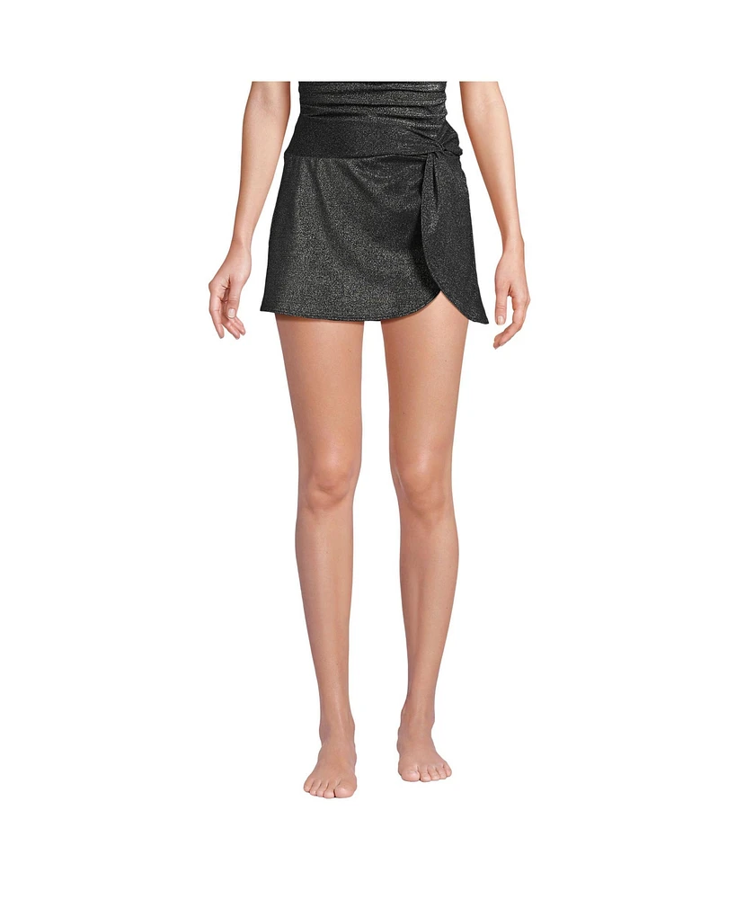 Lands' End Women's Chlorine Resistant Shine Twist Front Mini Swim Cover-up Skirt