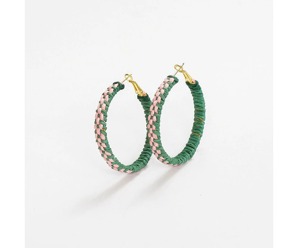 Holly Two-Color Woven Raffia Hoops