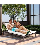 2-Person Patio Rattan Lounge Chair with Adjustable Backrest and Cushions