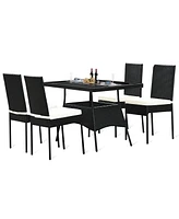 Skonyon 5 Pieces Rattan Dining Set with Glass Table and High Back Chair