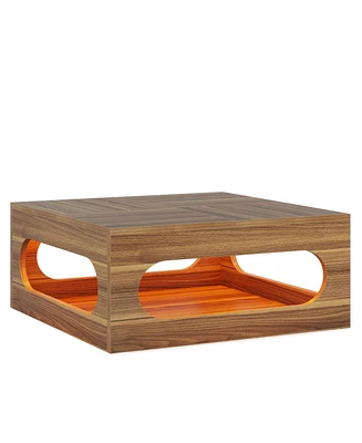 Tribesigns 43-Inch Coffee Table with Led Light, Square Coffee Table with Storage, Wood Cocktail Table, Farmhouse Center Table for Living Room Home Off