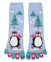 Festive Skating Penguin Non-Skid Toe Socks